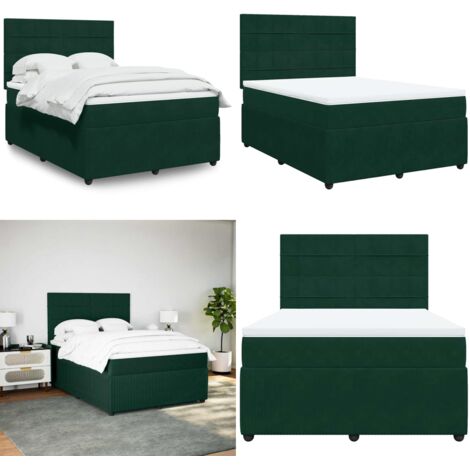 Giroletto a Molle con Materasso Verde Scuro 140x190 cm Velluto - Materasso a molle insacchettate - Letto a molle
