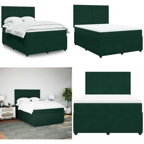 Giroletto a Molle con Materasso Verde Scuro 140x190 cm Velluto - Materasso a molle insacchettate - Letto a molle