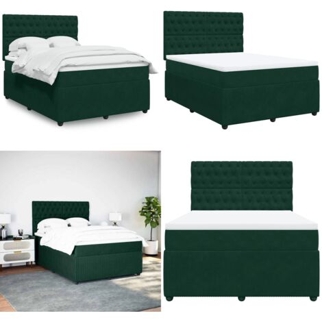 Giroletto a Molle con Materasso Verde Scuro 140x190 cm Velluto - Materasso a molle insacchettate - Letto a molle