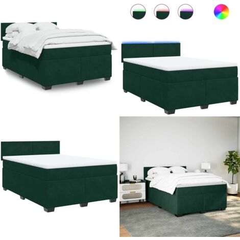 Giroletto a Molle con Materasso Verde Scuro 140x190 cm Velluto - Materasso a molle insacchettate - Letto con luci LED