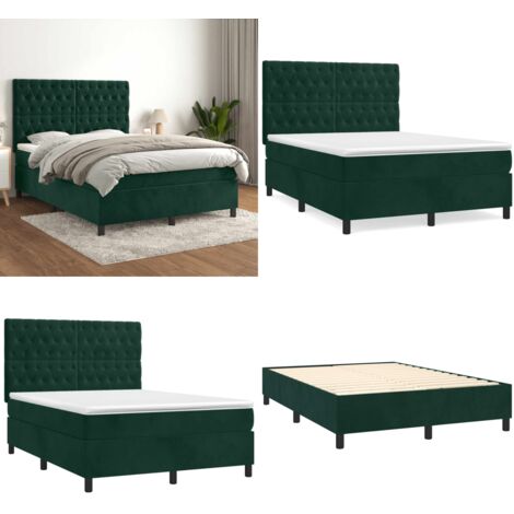 Giroletto a Molle con Materasso Verde Scuro 140x190 cm Velluto - Materasso a molle insacchettato - Letto con testiera regolabile