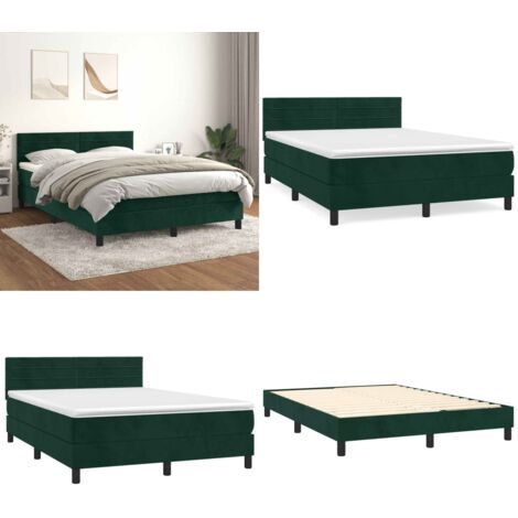 Giroletto a Molle con Materasso Verde Scuro 140x190 cm Velluto - Materasso a molle - Letto con testiera regolabile