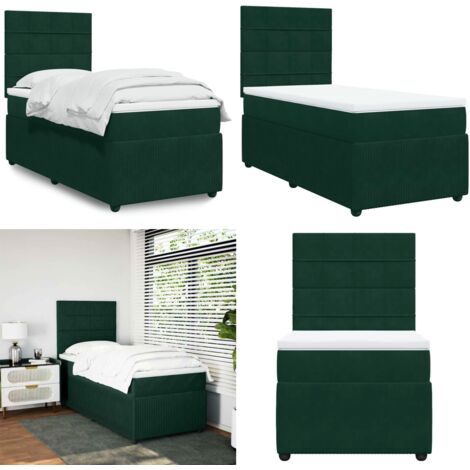 Giroletto a Molle con Materasso Verde Scuro 80x200 cm Velluto - Materasso a molle insacchettate - Testiera regolabile