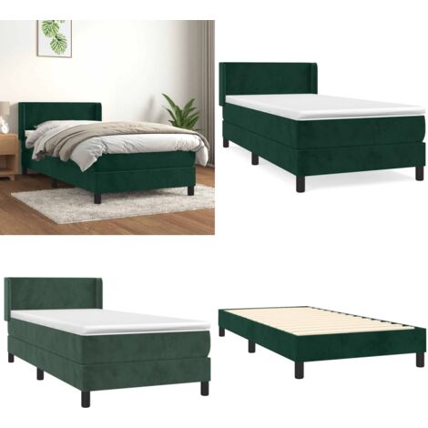 Giroletto a Molle con Materasso Verde Scuro 80x200 cm Velluto - Materasso a molle - Letto con testiera regolabile