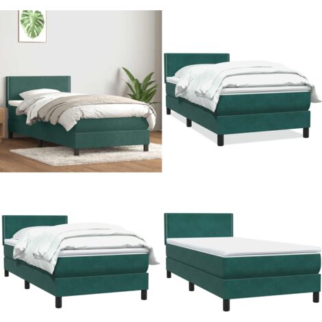 Giroletto a Molle con Materasso Verde Scuro 80x220 cm Velluto - Materasso a molle insacchettate - Letto a molle
