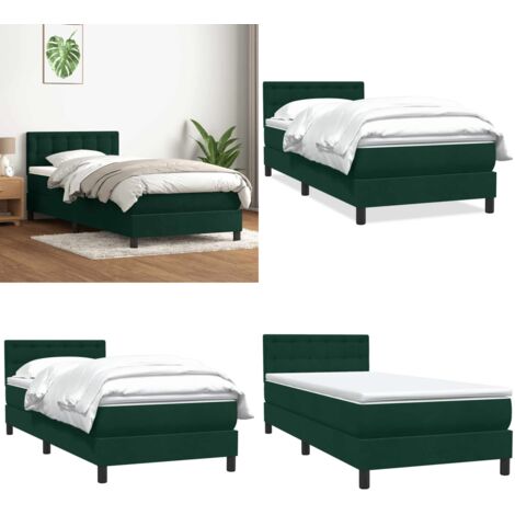 Giroletto a Molle con Materasso Verde Scuro 80x220 cm Velluto - Materasso a molle insacchettate - Letto a molle