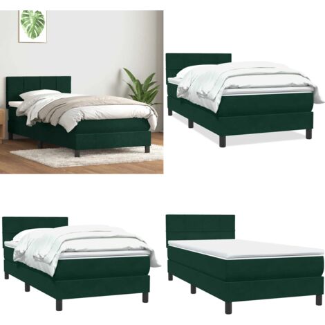Giroletto a Molle con Materasso Verde Scuro 80x220 cm Velluto - Materasso a molle insacchettate - Letto a molle