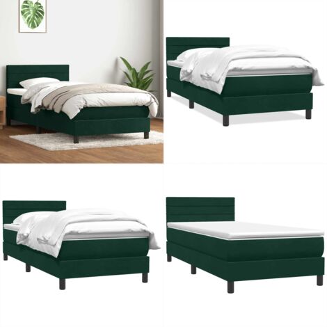Giroletto a Molle con Materasso Verde Scuro 80x220 cm Velluto - Materasso a molle insacchettate - Letto a molle