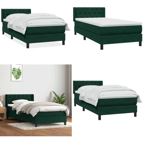 Giroletto a Molle con Materasso Verde Scuro 80x220 cm Velluto - Materasso a molle insacchettate - Testiera letto