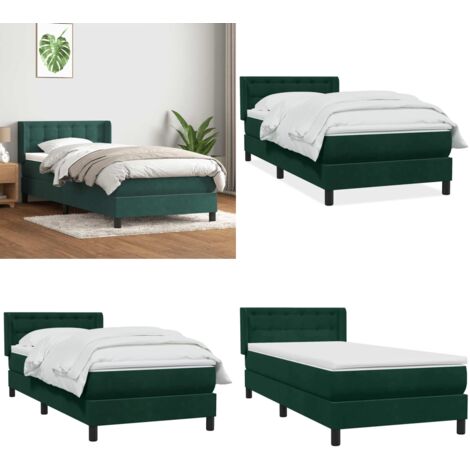Giroletto a Molle con Materasso Verde Scuro 80x220 cm Velluto - Materasso a molle insacchettate - Testiera letto