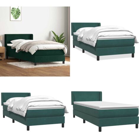 Giroletto a Molle con Materasso Verde Scuro 80x220 cm Velluto - Materasso a molle insacchettate - Testiera letto