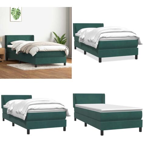 Giroletto a Molle con Materasso Verde Scuro 80x220 cm Velluto - Materasso a molle insacchettate - Testiera letto