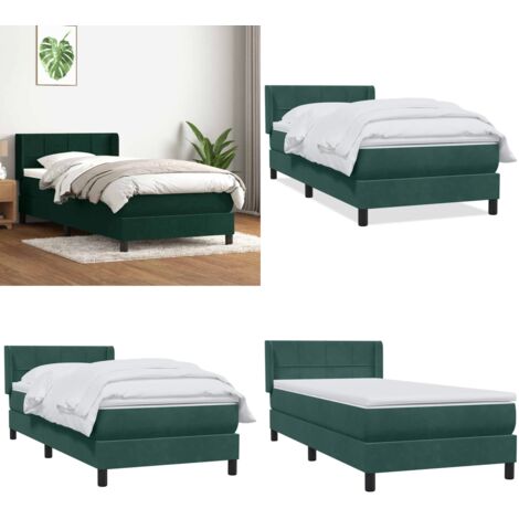 Giroletto a Molle con Materasso Verde Scuro 80x220 cm Velluto - Materasso a molle insacchettate - Testiera letto