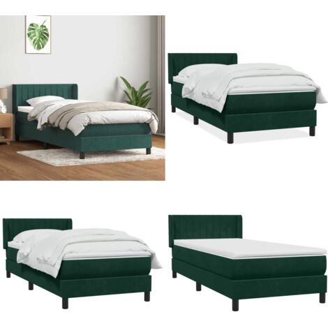 Giroletto a Molle con Materasso Verde Scuro 80x220 cm Velluto - Materasso a molle insacchettate - Testiera letto