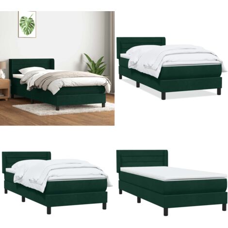 Giroletto a Molle con Materasso Verde Scuro 80x220 cm Velluto - Materasso a molle insacchettate - Testiera letto