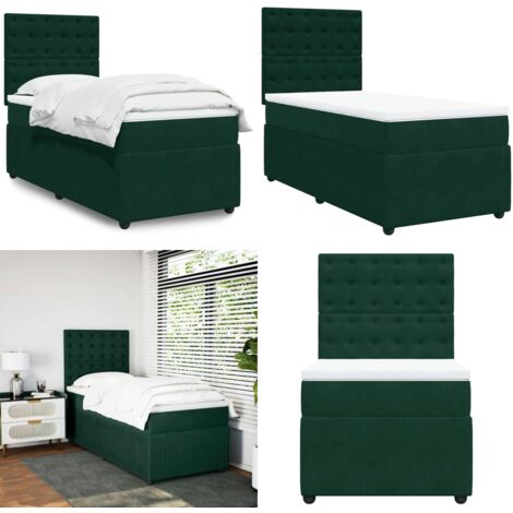 Giroletto a Molle con Materasso Verde Scuro 90x190 cm Velluto - Materasso a molle insacchettate - Testiera regolabile