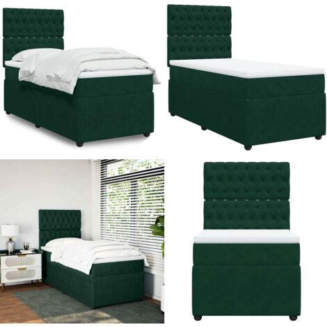 Giroletto a Molle con Materasso Verde Scuro 90x190 cm Velluto - Materasso a molle insacchettate - Testiera regolabile