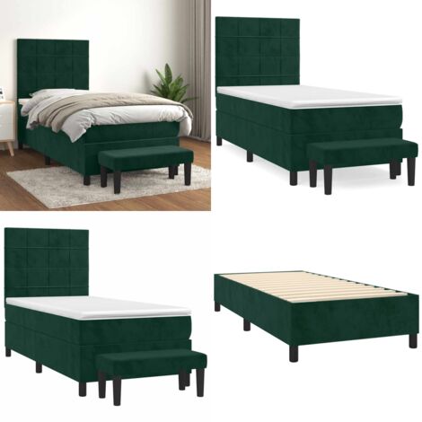 Giroletto a Molle con Materasso Verde Scuro 90x200 cm Velluto - Materasso a molle - Letto con testiera regolabile