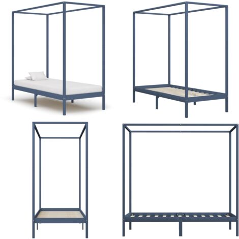Giroletto Baldacchino senza Materasso 100x200 cm Legno Grigio - Letto in legno - Letto con tende
