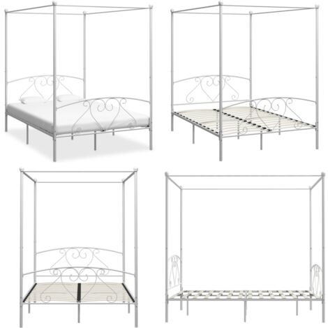 Giroletto Baldacchino senza Materasso Bianco 140x200 cm Metallo - Letto con baldacchino - Letto con struttura in metallo