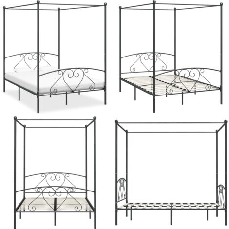 Giroletto Baldacchino senza Materasso Grigio 160x200 cm Metallo - Letto con tende - Letto baldacchino
