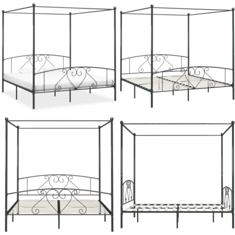 Giroletto Baldacchino senza Materasso Grigio 180x200 cm Metallo - Letto con baldacchino - Letto con tende
