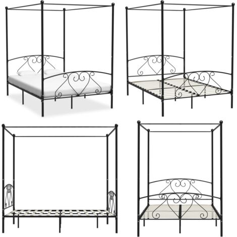 Giroletto Baldacchino senza Materasso Nero 140x200 cm Metallo - Letto con baldacchino - Letto senza materasso