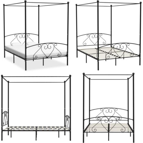 Giroletto Baldacchino senza Materasso Nero 160x200 cm Metallo - Letto con baldacchino - Letto senza materasso