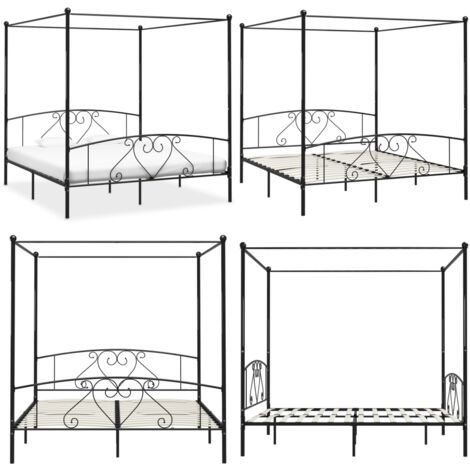 Giroletto Baldacchino senza Materasso Nero 200x200 cm Metallo - Letto con baldacchino - Letto con struttura in metallo