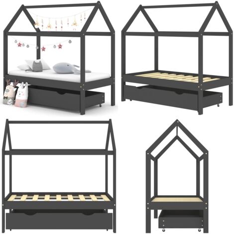 Giroletto Bambini Cassetto Grigio Scuro Pino Massello 70x140 cm - Letto per bambini - Cassetto per bambini