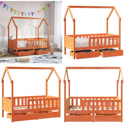 Giroletto Bambini con Cassetti 70x140 cm Legno Massello di Pino - Letto a casa - Letto con cassetti