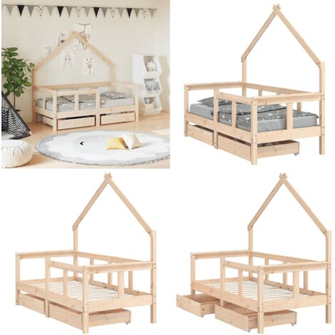 Giroletto Bambini con Cassetti 70x140 cm Legno Massello di Pino - Letto per bambini - Letto a casetta