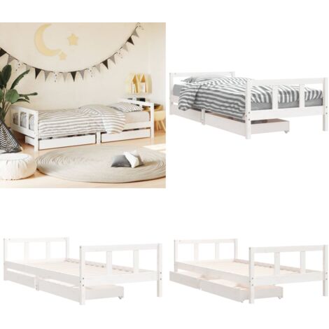 Giroletto Bambini con Cassetti Bianco 90x200cm Massello di Pino - Letto per bambini - Letto in legno