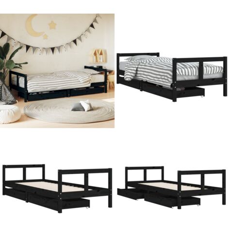 Giroletto Bambini con Cassetti Nero 80x200cm Massello di Pino - Letto per bambini - Cassetti per bambini
