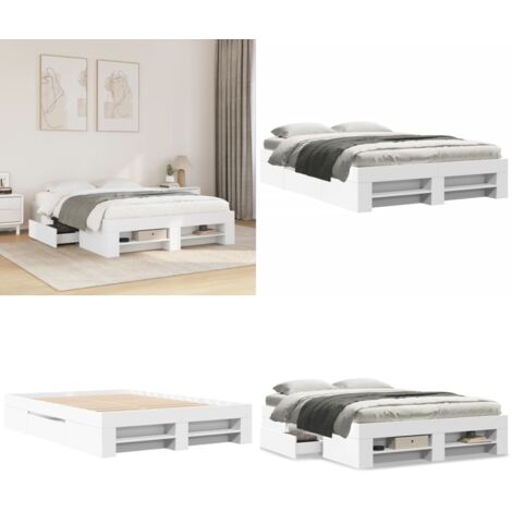 Giroletto Bianco 135x190 cm in Legno Multistrato - Letto con cassetti - Letto con doghe