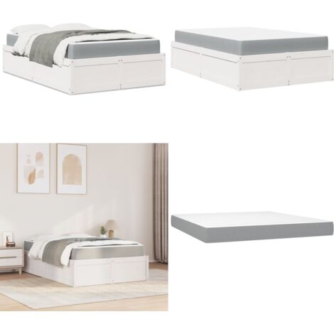 Giroletto Bianco 140x190 cm in Legno Massello di Pino - Letto in legno - Materasso a molle insacchettate