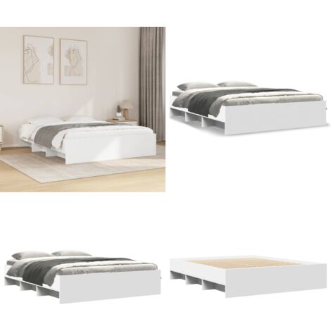 Giroletto Bianco 150x200 cm in Legno Multistrato - Letto con base a doghe - Letto con vani