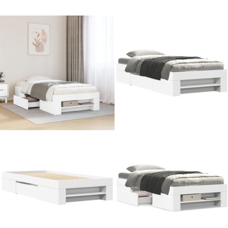 Giroletto Bianco 75x190 cm in Legno Multistrato - Letto con cassetti - Letto con doghe