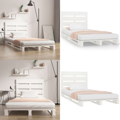 Giroletto Bianco 90x190 cm Single in Legno Massello di Pino - Testiera per letto - Letto in legno