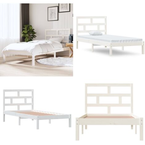 Giroletto Bianco 90x190 cm Single in Legno Massello - Letto in legno - Testiera in legno