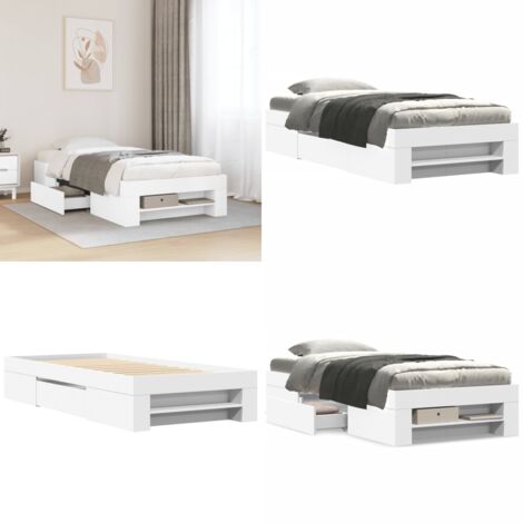 Giroletto Bianco 90x200 cm in Legno Multistrato - Letto con cassetti - Letto con base a doghe