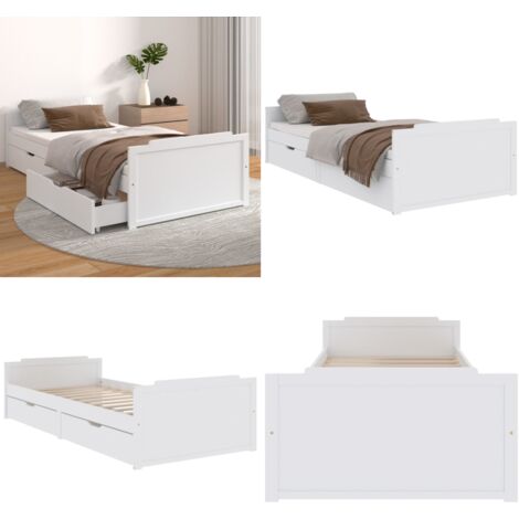 Giroletto Bianco con Cassetti Legno Massello di Pino 90x200cm - Letto con cassetti - Letto in legno