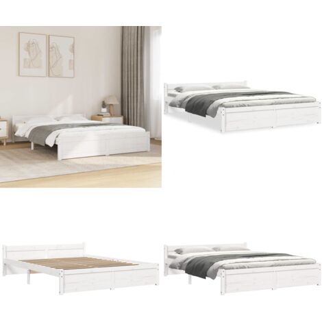 Giroletto Bianco in Legno Massello 140x190 cm - Letto con testiera - Letto in legno
