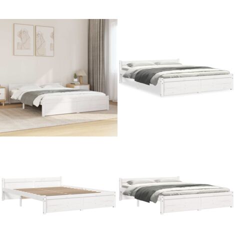 Giroletto Bianco in Legno Massello 150x200 cm King Size - Letto in legno - Testiera in legno