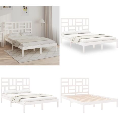 Giroletto Bianco in Legno Massello 160x200 cm - Letto con testiera - Letto in legno massello