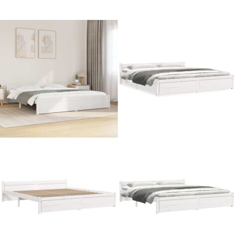 Giroletto Bianco in Legno Massello 180x200 cm Super King - Letto in legno - Testiera in legno
