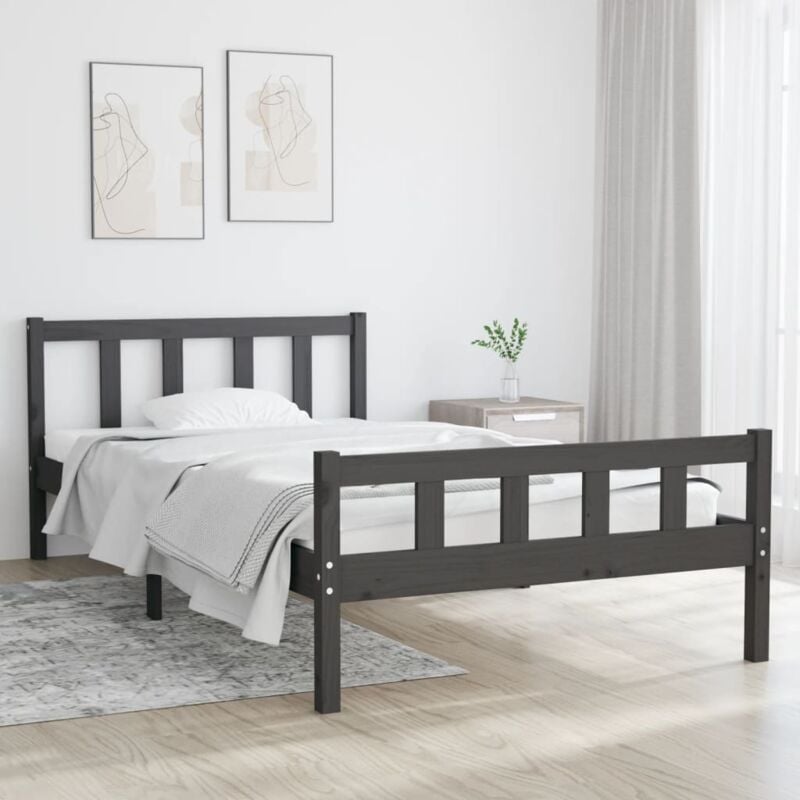 Letto adulto, Giroletto, Letto singolo Grigio in Legno Massello 100x200 cm Vidaxl