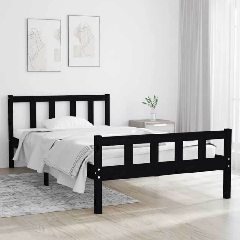 Letto adulto, Giroletto, Letto singolo Nero in Legno Massello 100x200 cm Vidaxl