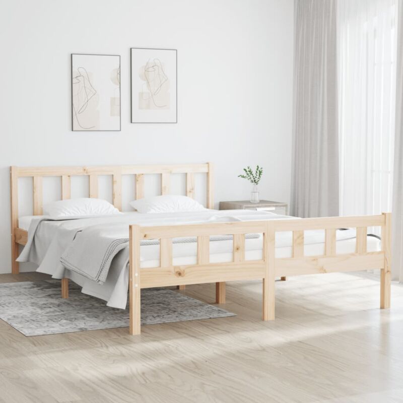 Letto adulto, Giroletto, Letto matrimonial in Legno Massello 150x200 cm 5FT King Size Vidaxl