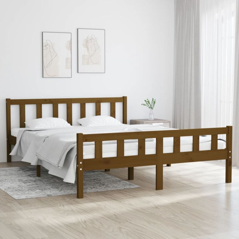 Vidaxl - Letto adulto, Giroletto, Letto matrimonial Miele in Legno Massello 150x200 cm 5FT King Size